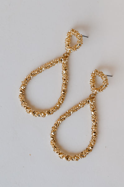 Gold Textured Drop Teardrop Earrings