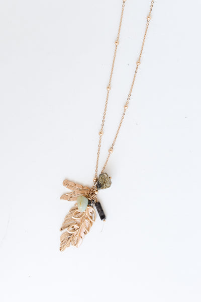 Gold Stone + Charm Necklace
