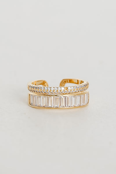 Gold Rhinestone Double Ring