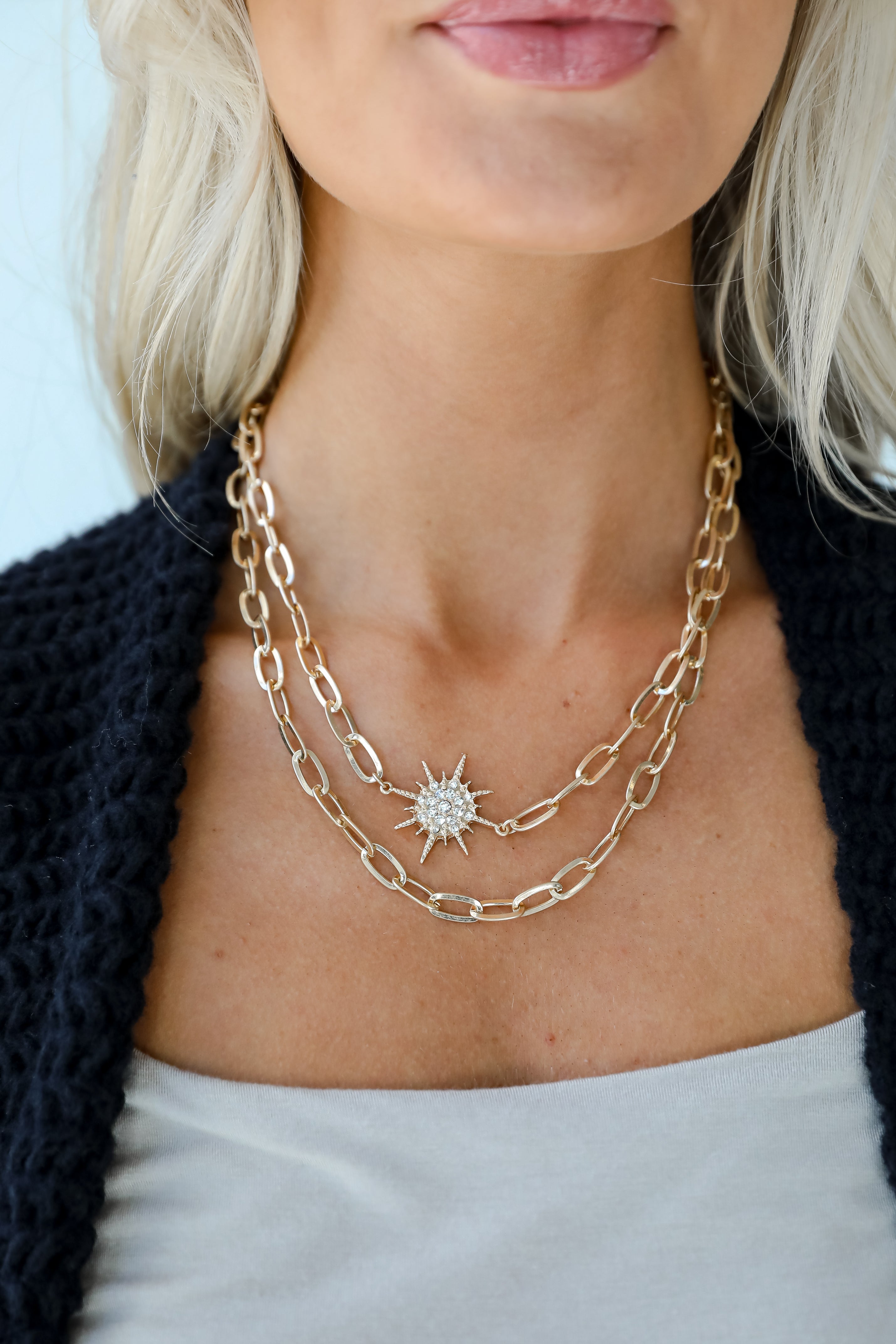 Bianca Gold Sunburst Layered Chain Necklace