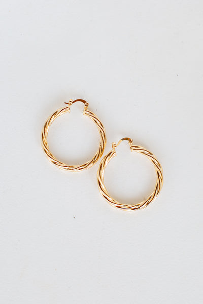 Chic Gold Twisted Hoop Earrings Dress Up 4305