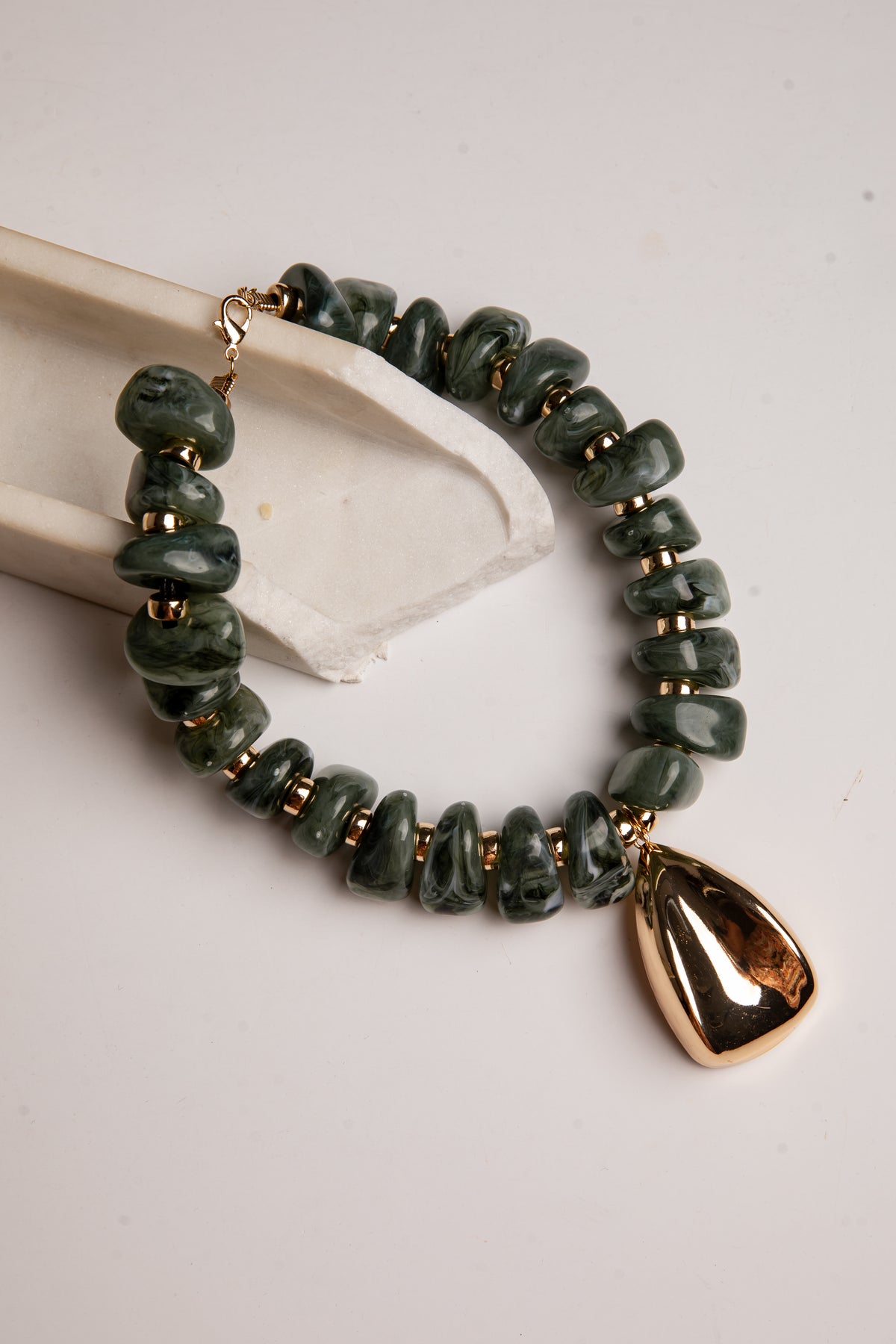 Ophelia Green Beaded Teardrop Necklace
