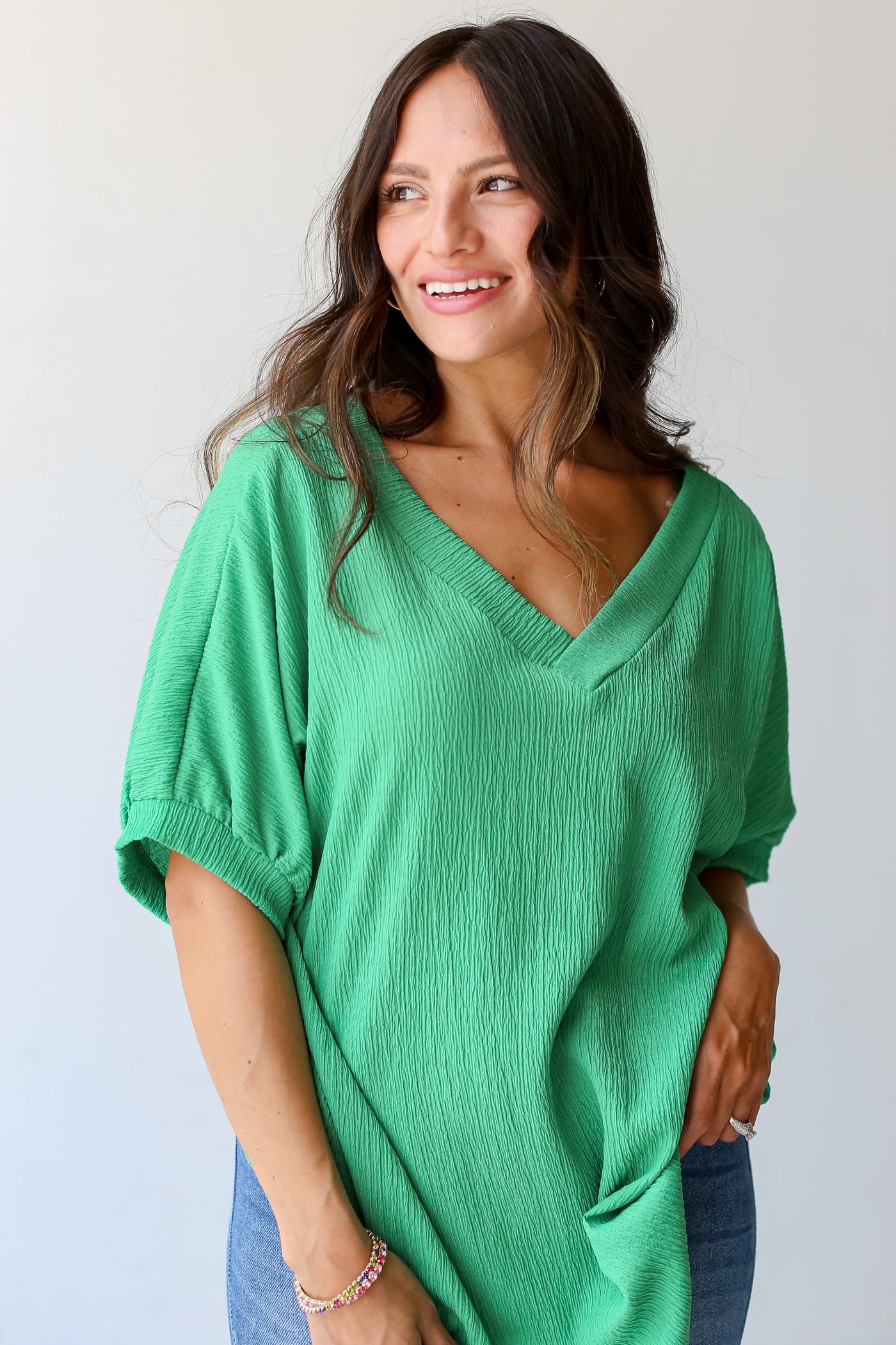 kelly green Textured Blouse front view