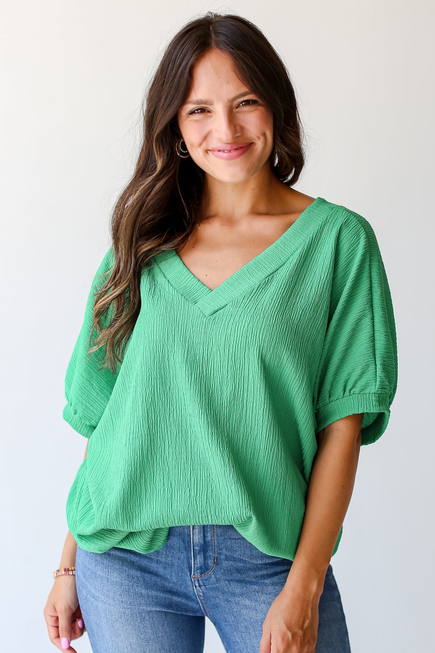 kelly green Textured Blouse close up