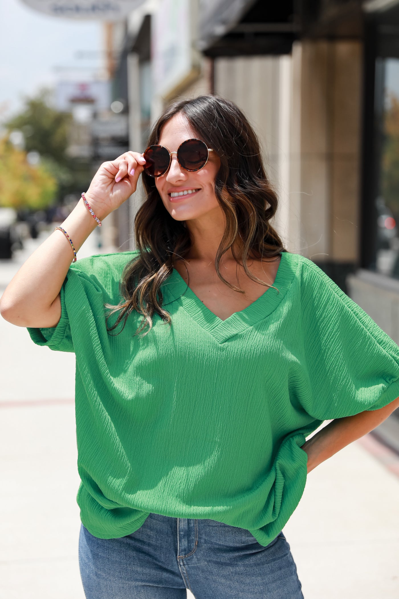 kelly green Textured Blouse