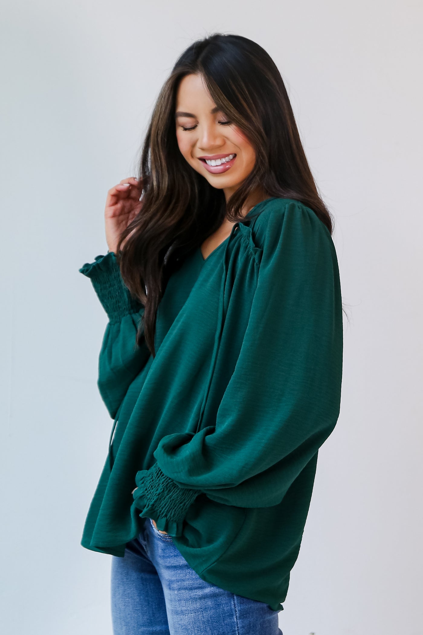 cute Hunter Green Blouse side view