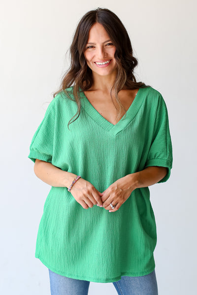 kelly green Textured Blouse on dress up model