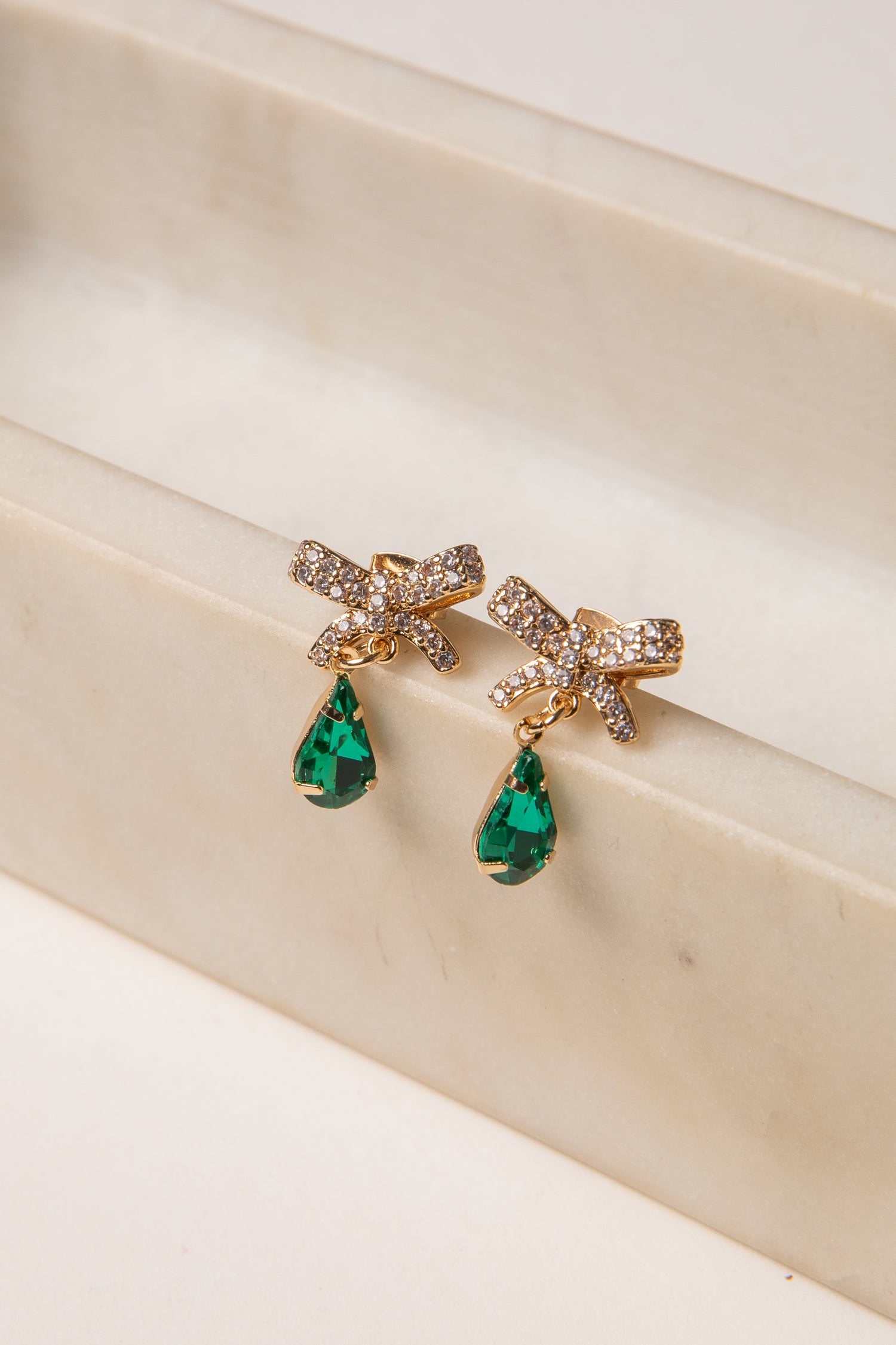 Cute Green Bow Gemstone Drop Earrings | Bow Earrings | DressUp Cute Green Bow Gemstone Drop Earrings | Bow Earrings | DressUp