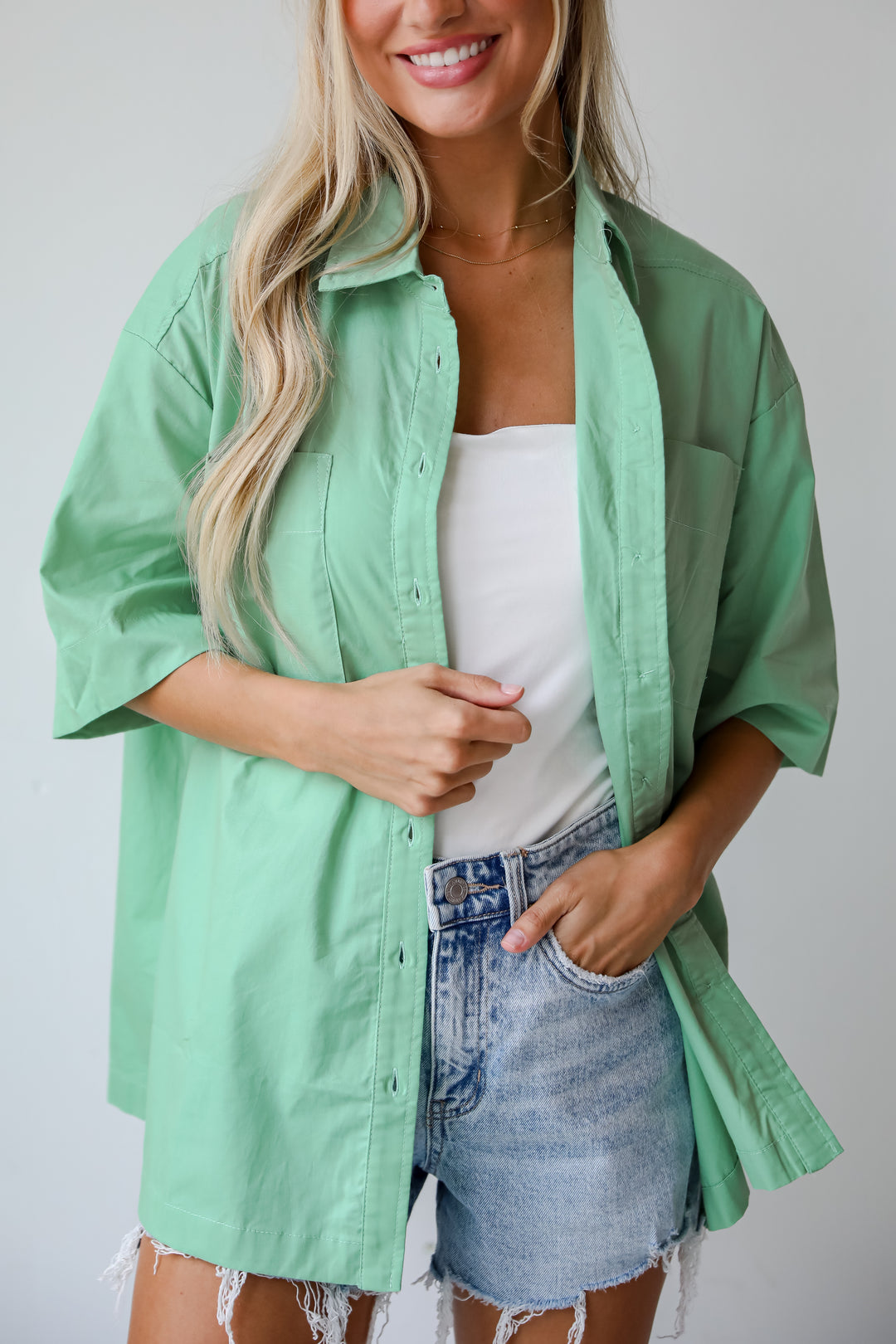 Totally Sensational Green Oversized Button-Up Blouse