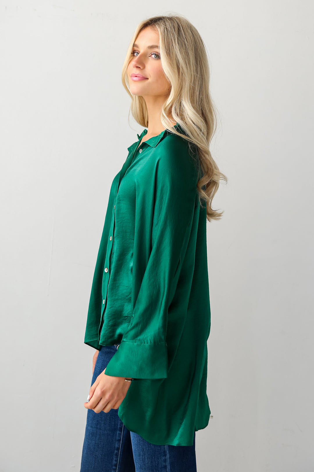 cute green Satin Oversized Blouse