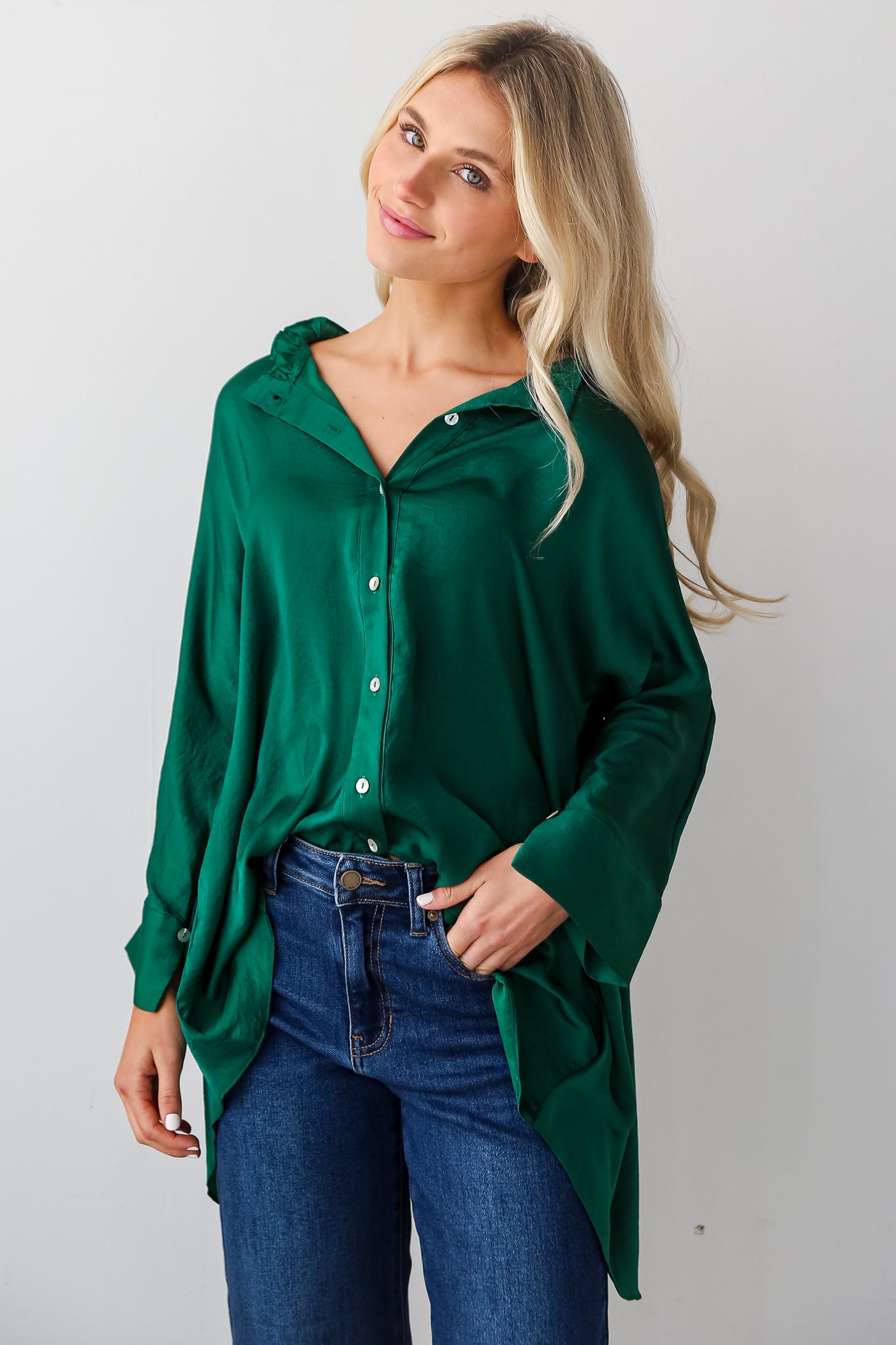 Satin Oversized Blouse front view
