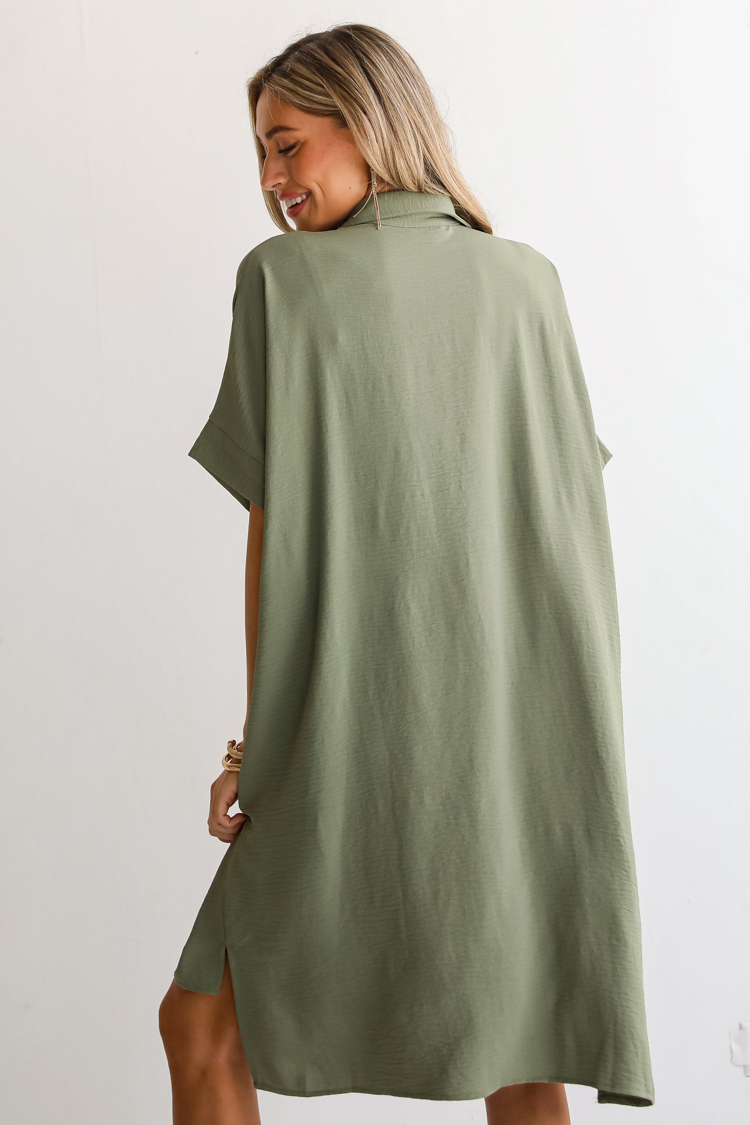 Composed Persona Green Button Front Midi Dress