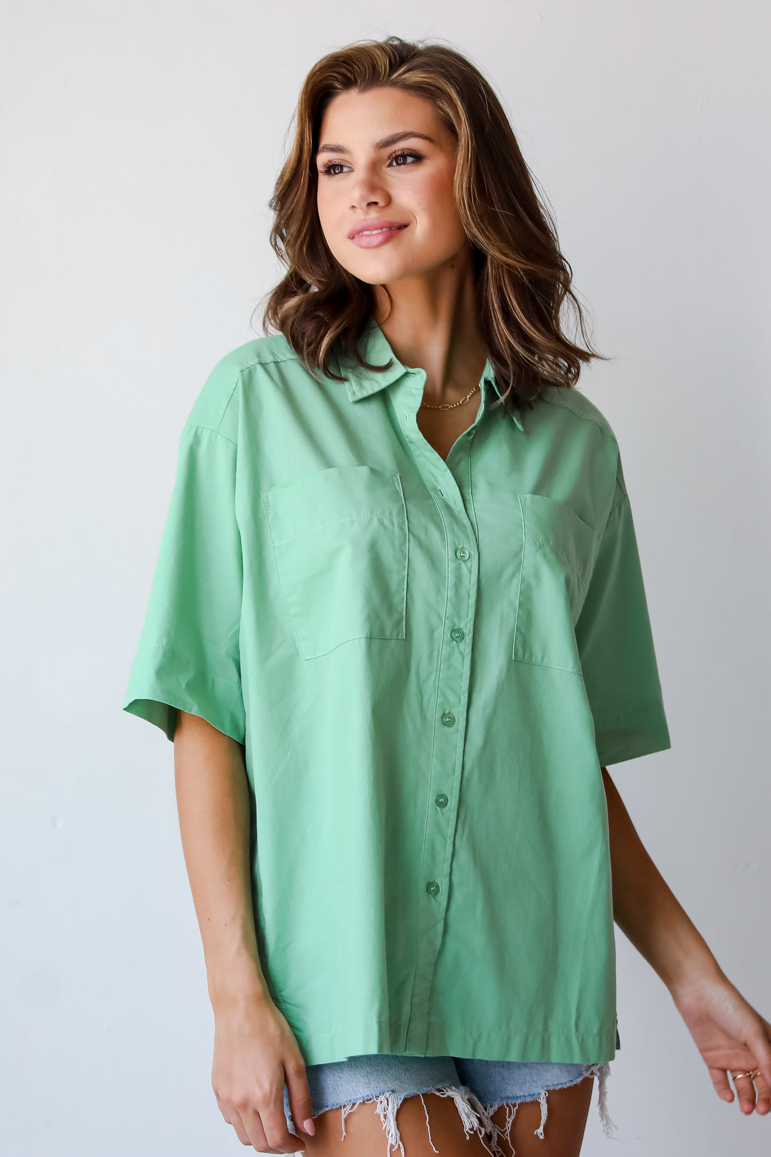 Green Oversized Button-Up Blouse for women
