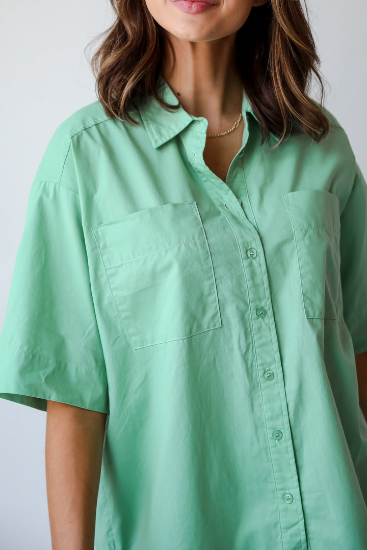 Green Oversized Button-Up Blouse for women
