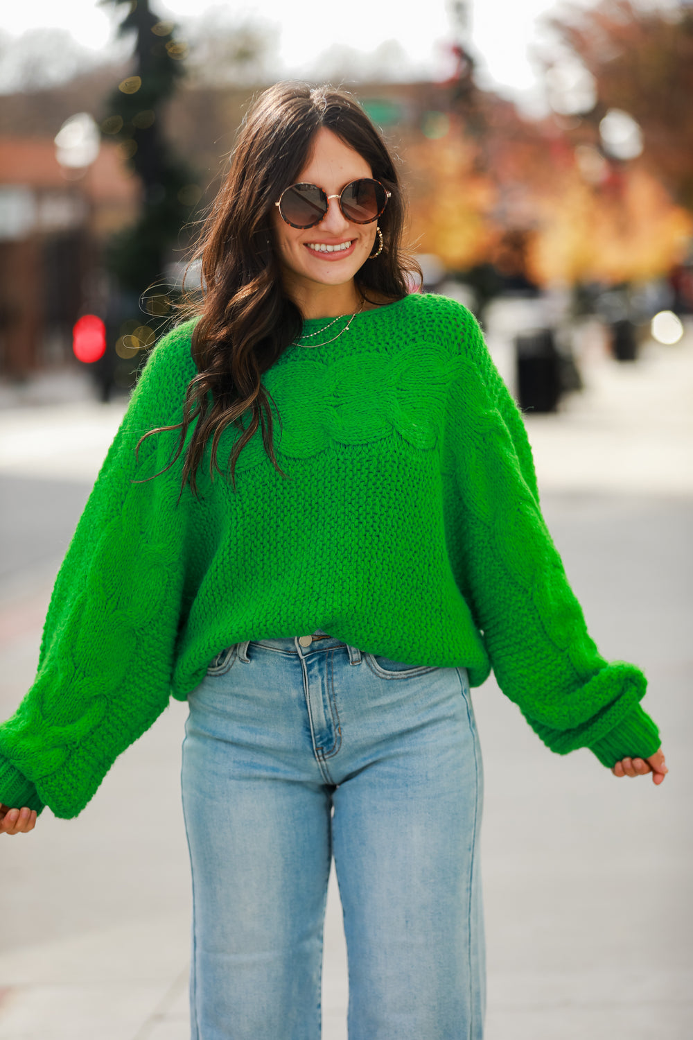 Kelly Green Cable Knit Oversized Sweater