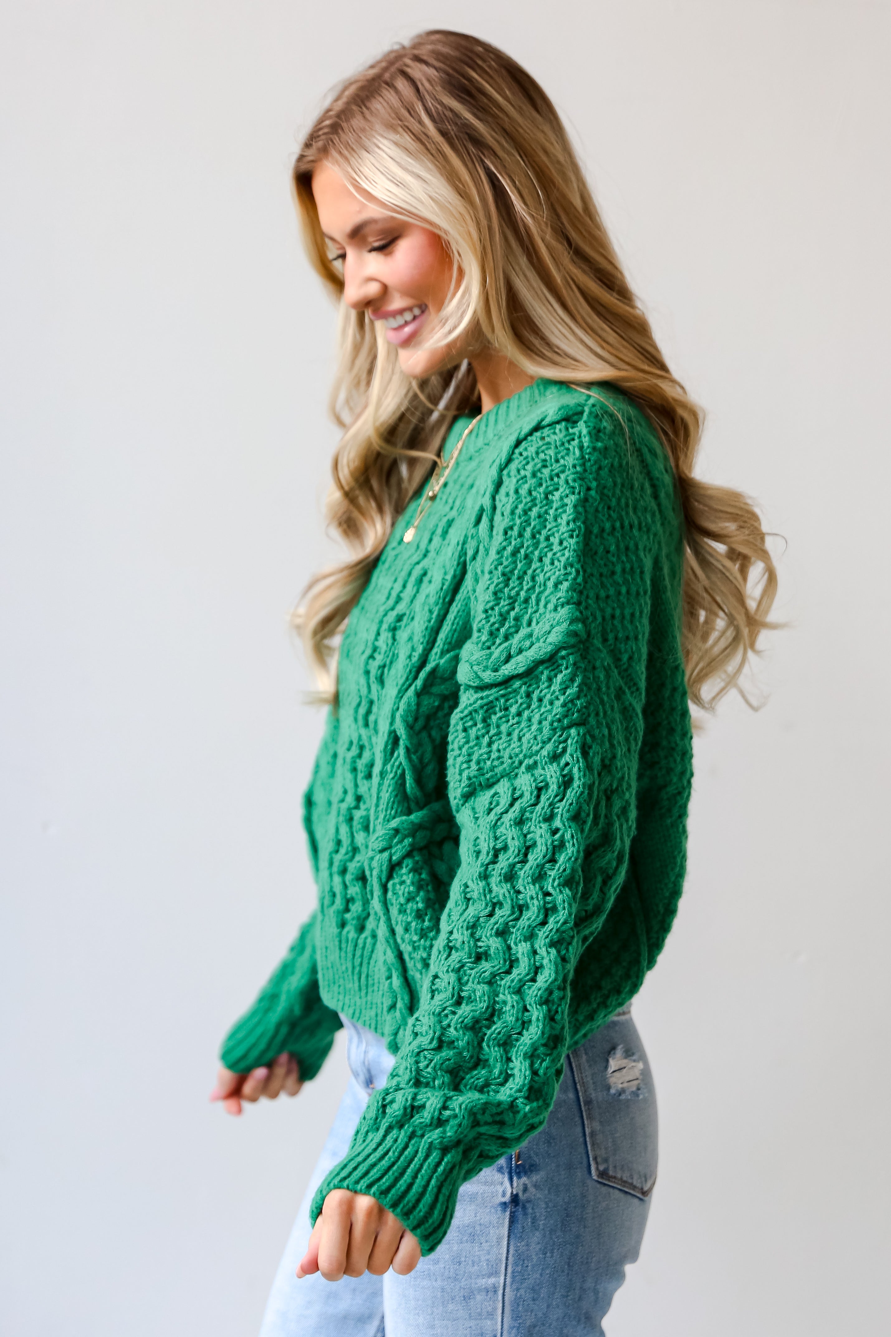 Women's knit sweater cheapest cable knit slouchy oversize pullover knitted cozy jumper hand knit thick emerald wool sweater