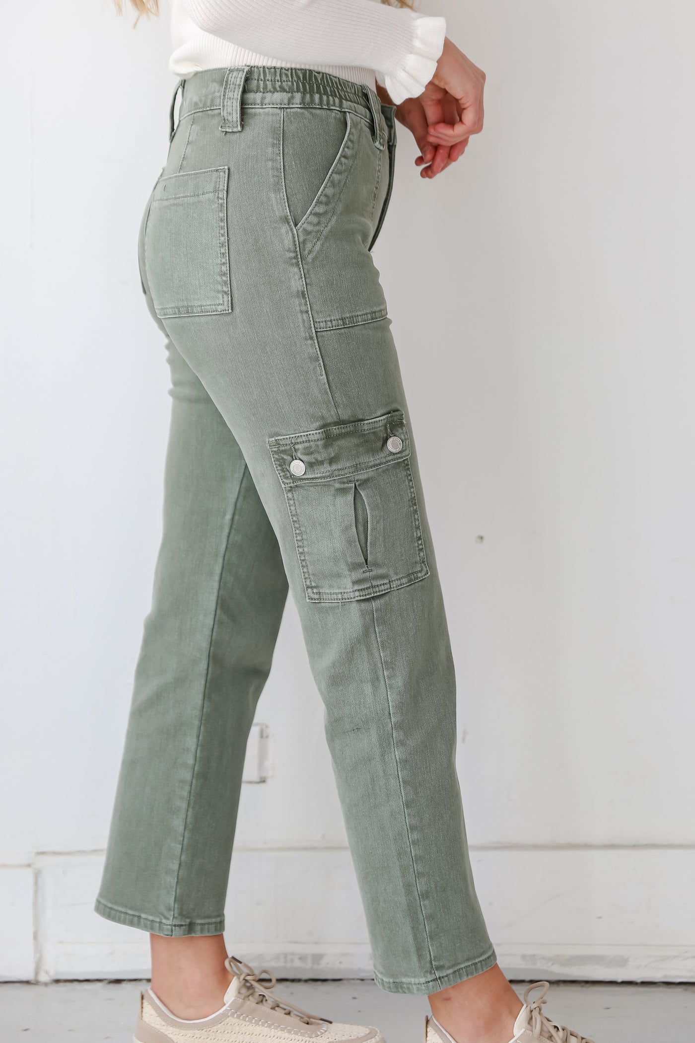 Army Green Utility Cargo Jeans for women