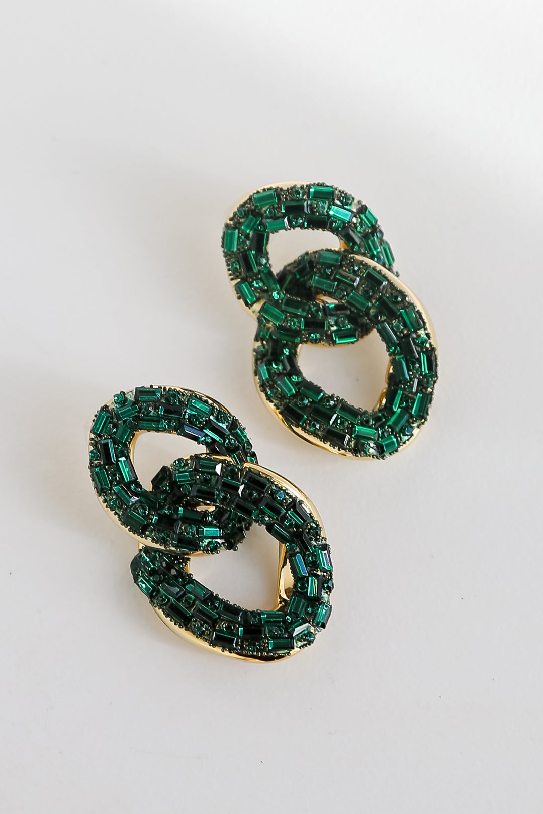 green Gemstone Chainlink Statement Earrings