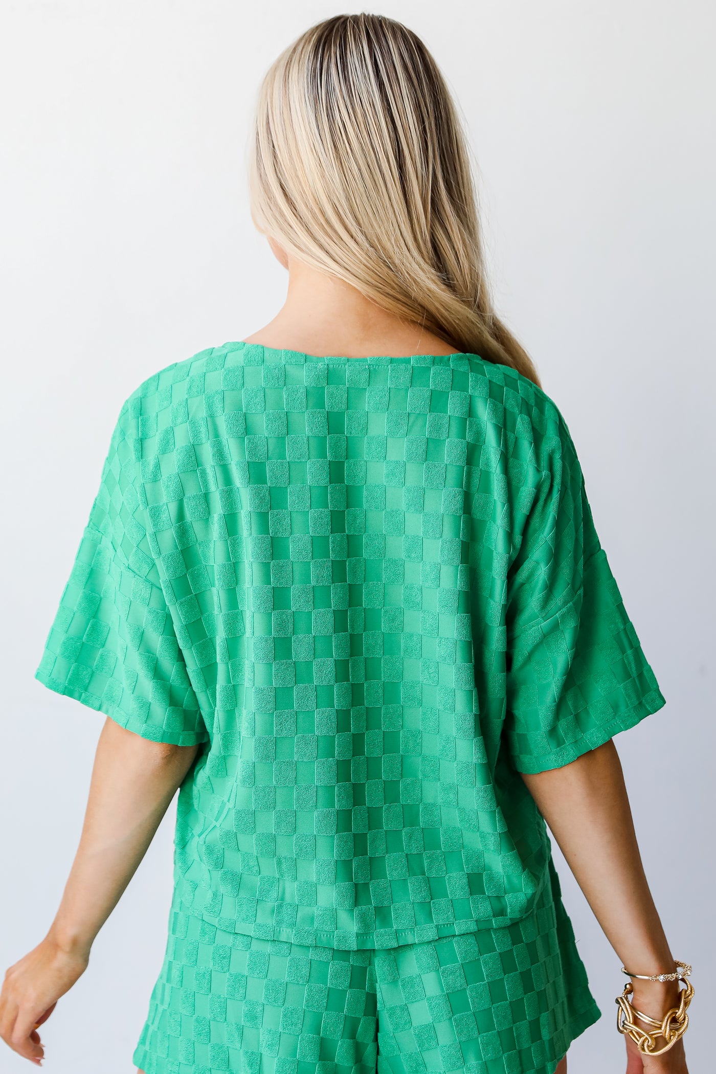 green Checkered Top back view