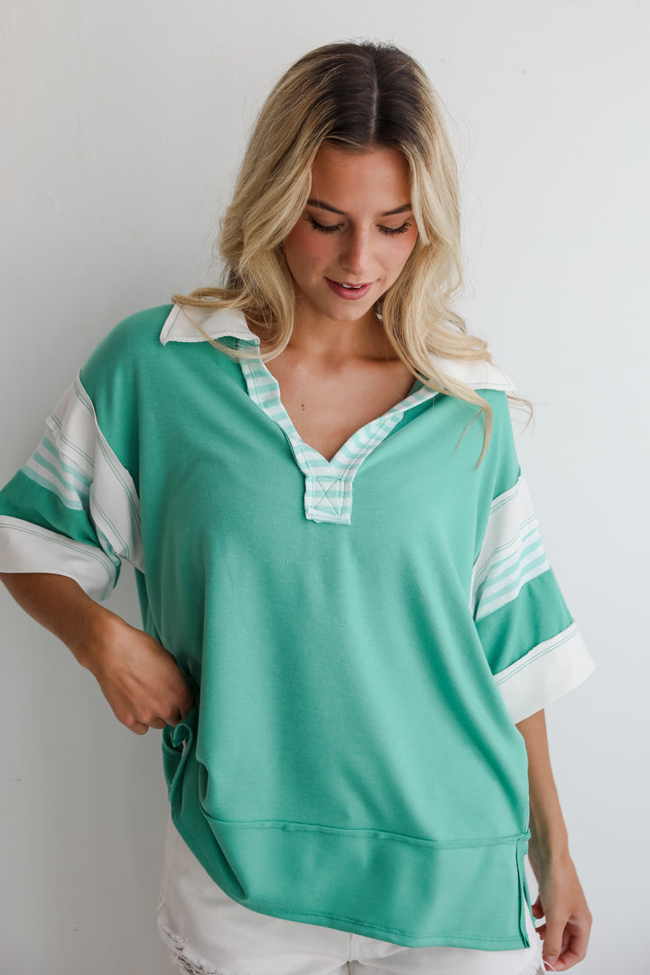 Trending Adoration Green Collared Top