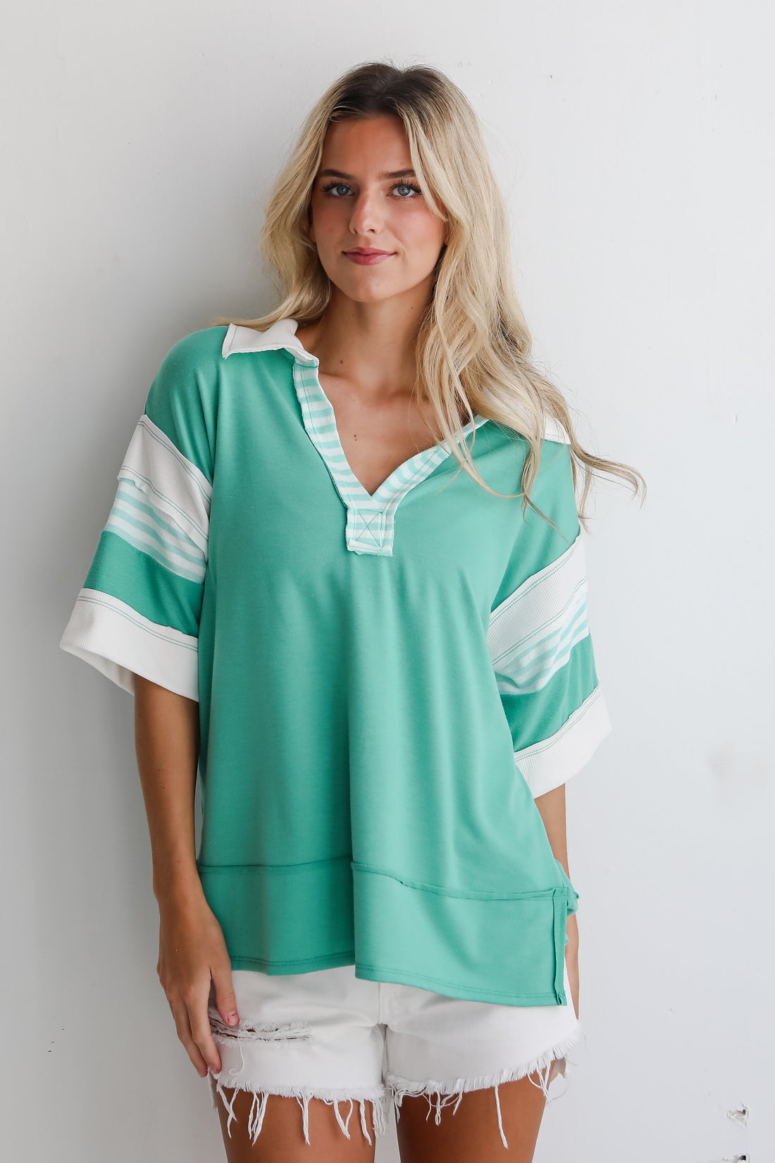 Trending Adoration Green Collared Top