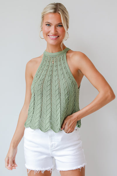womens Olive Crochet Knit Tank