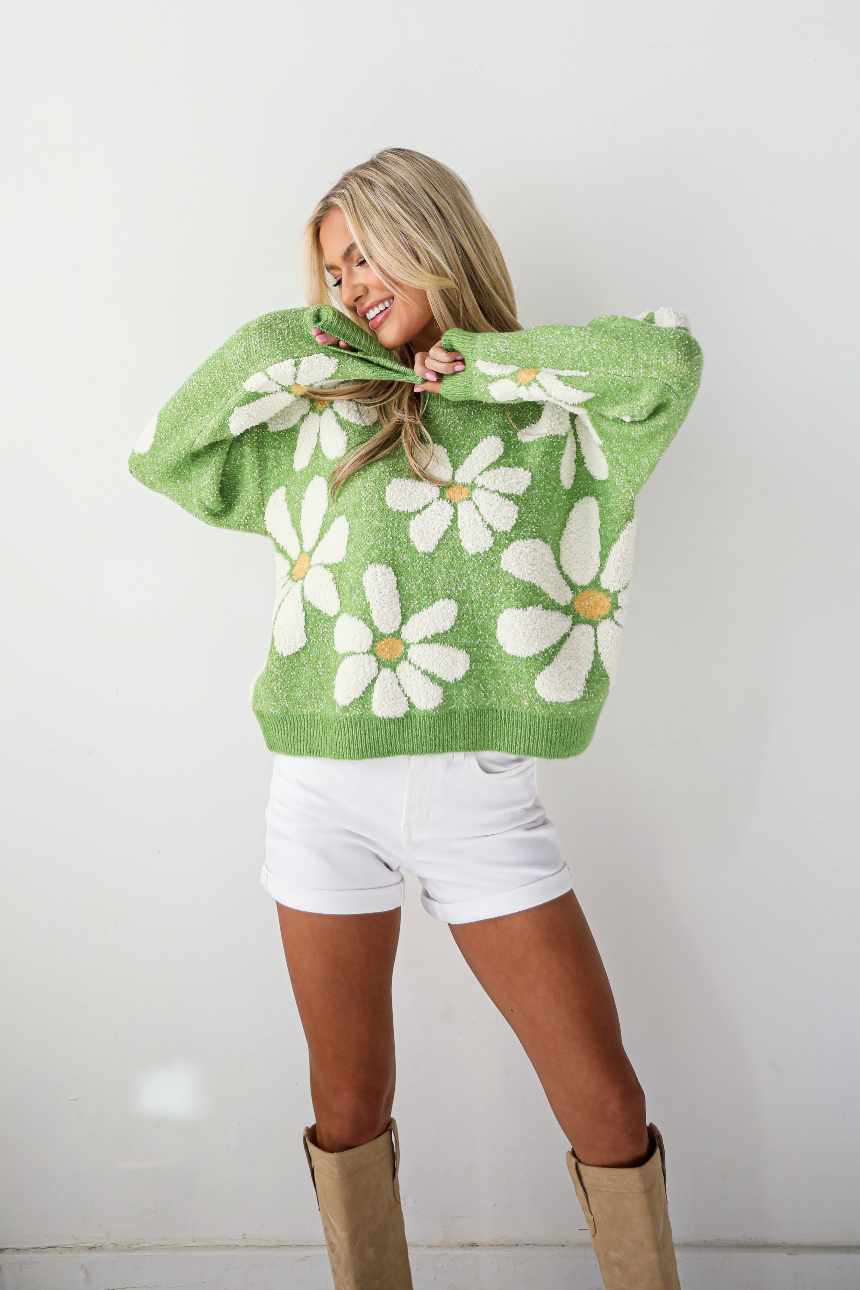 Brilliant Arrival Green Daisy Sweater