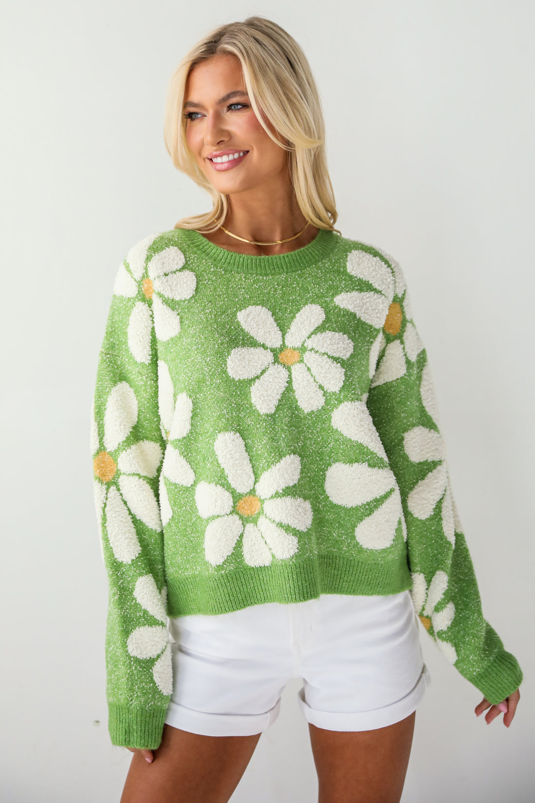 Brilliant Arrival Green Daisy Sweater