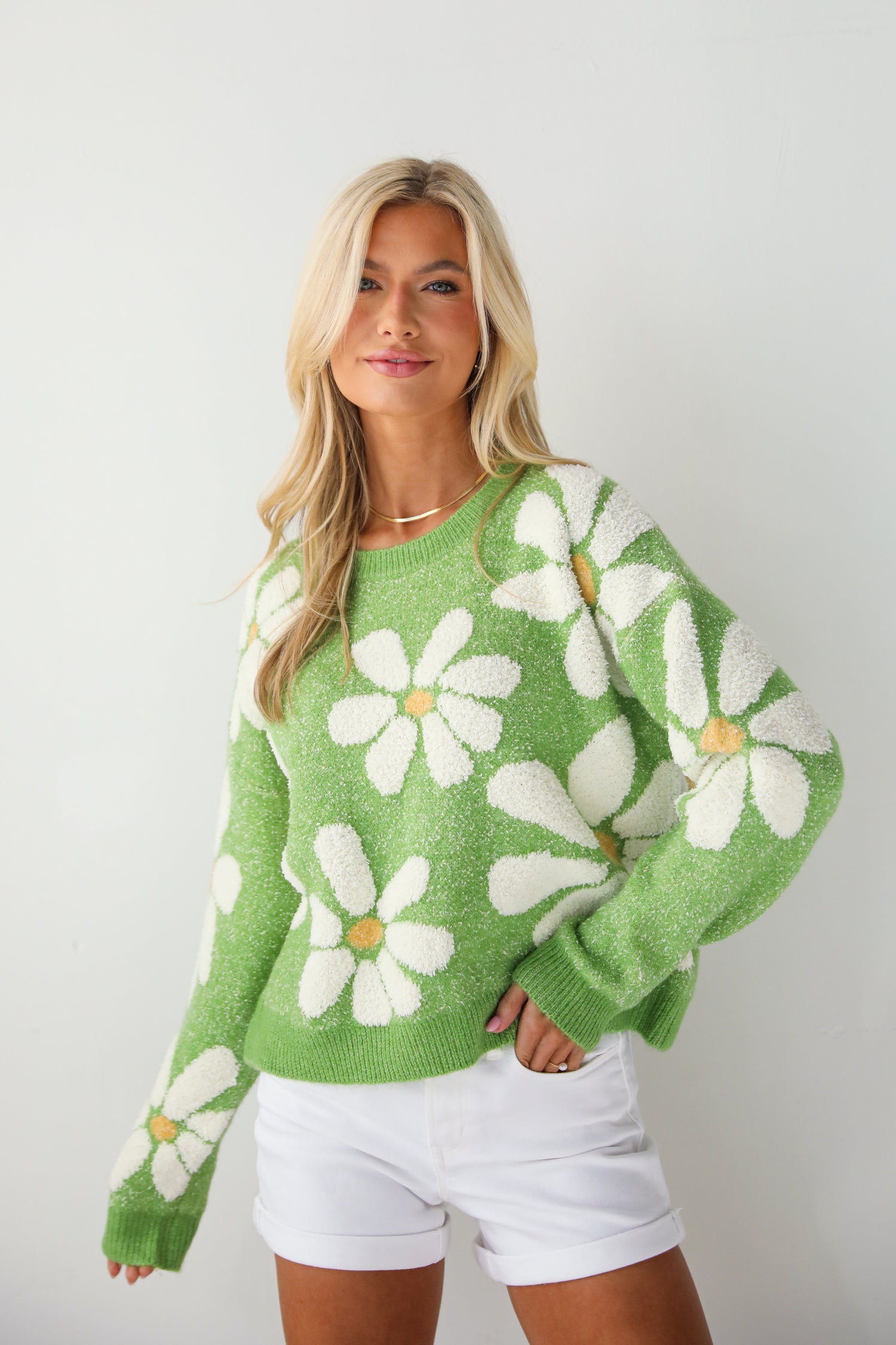 Brilliant Arrival Green Daisy Sweater