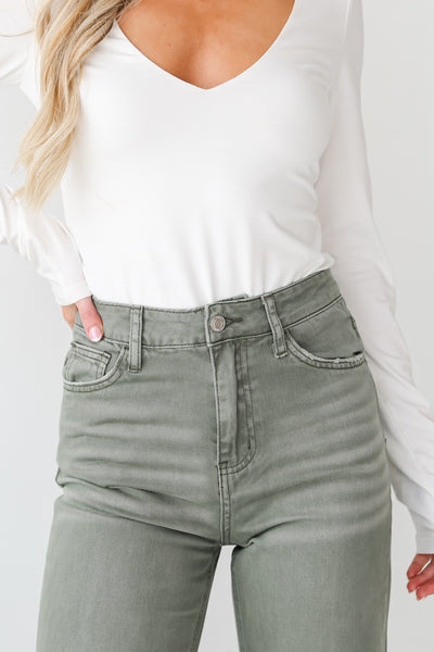 high rise Army Green 90s Vintage Crop Flare Jeans