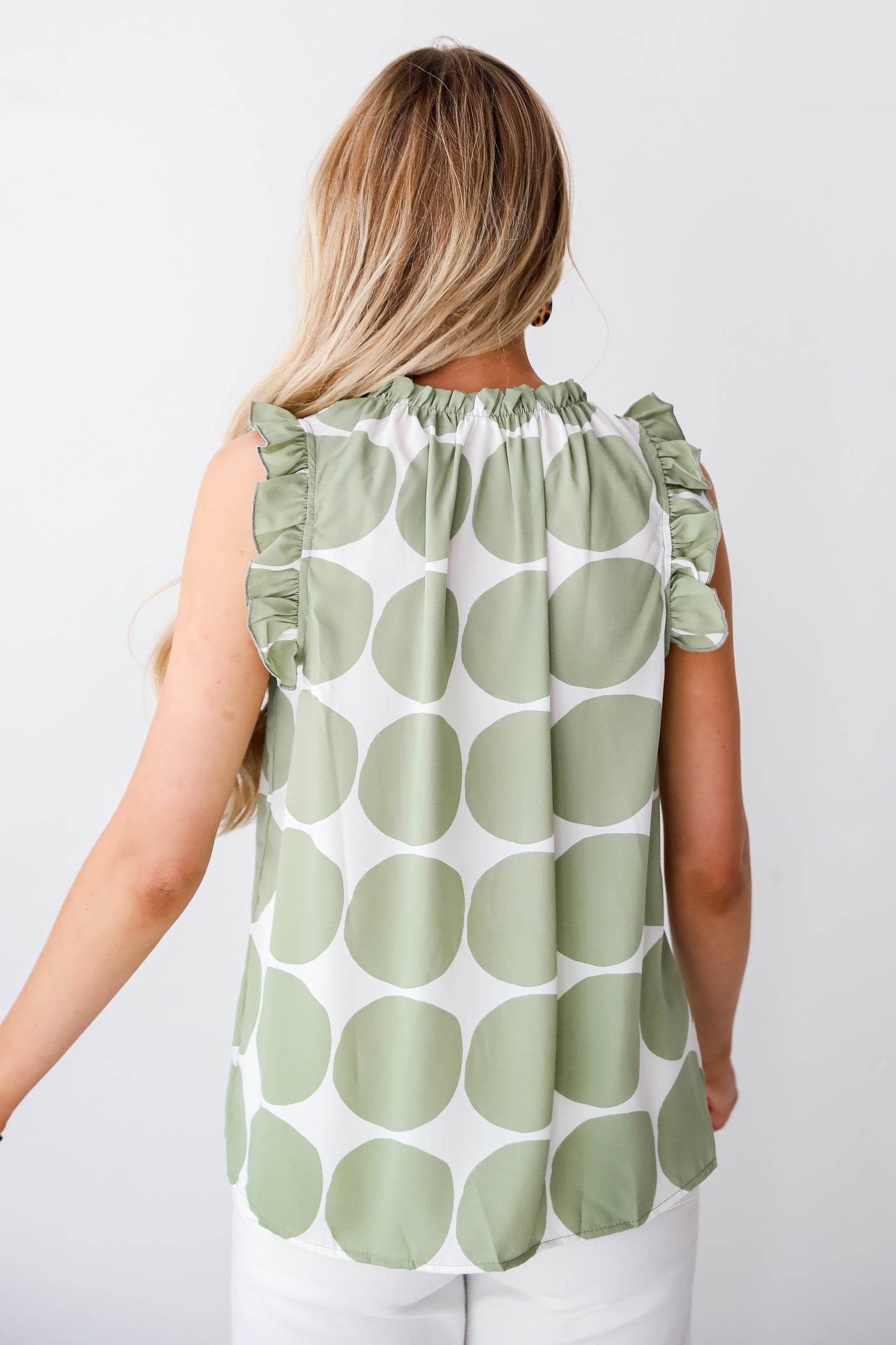 cute Sage Dotted Ruffle Blouse