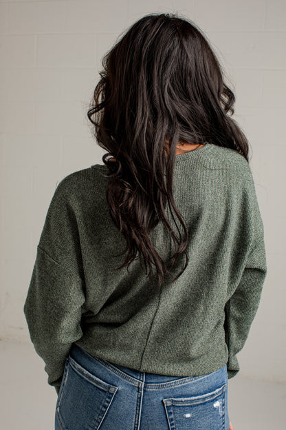 A Little Downtime Drawstring Green Knit Top
