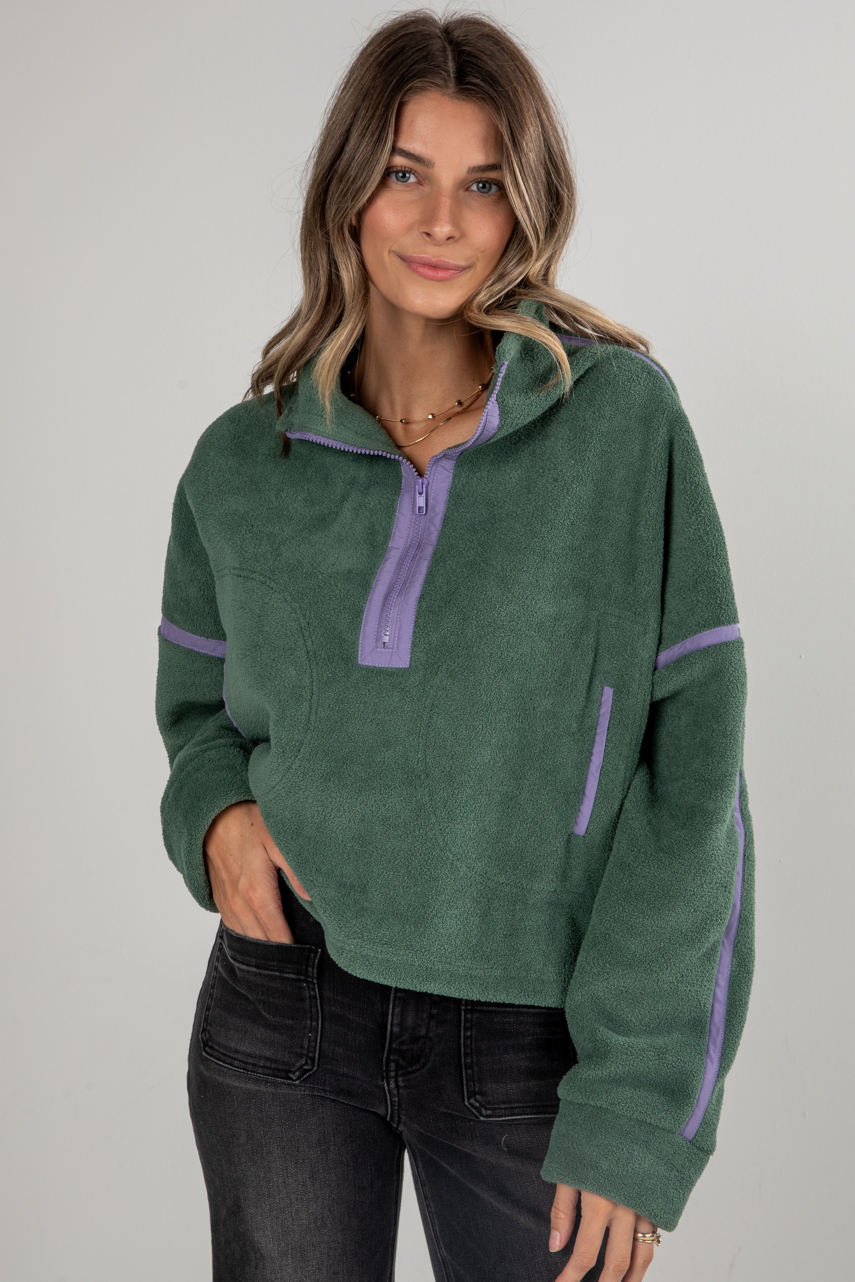 green fleece pullover