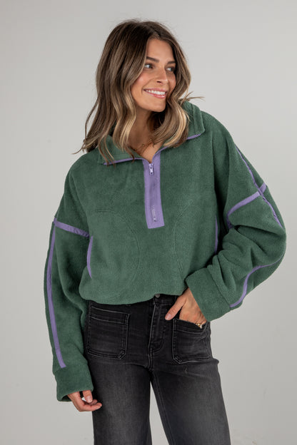 green fleece sweatshirt