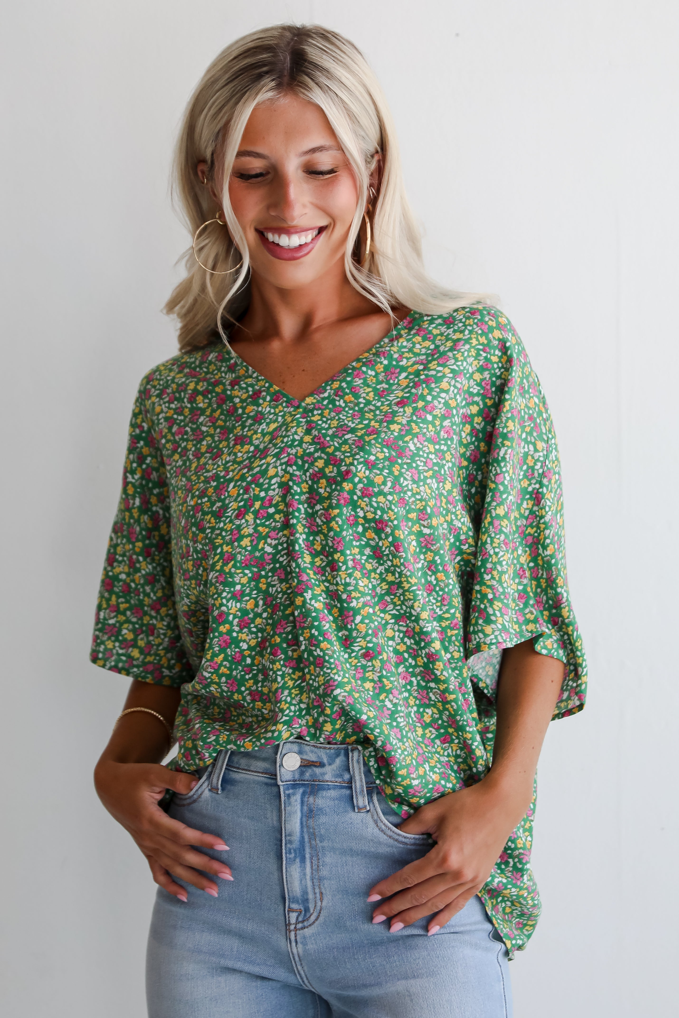 Perfect Whimsy Green Floral Oversized Blouse