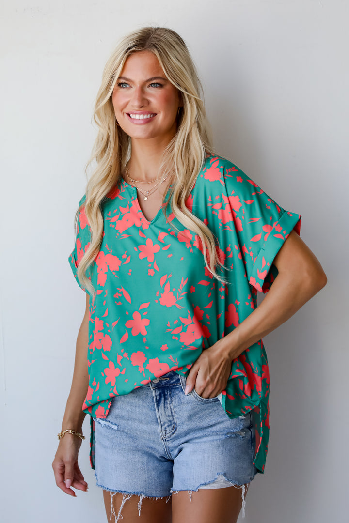 Green Floral Blouse for women