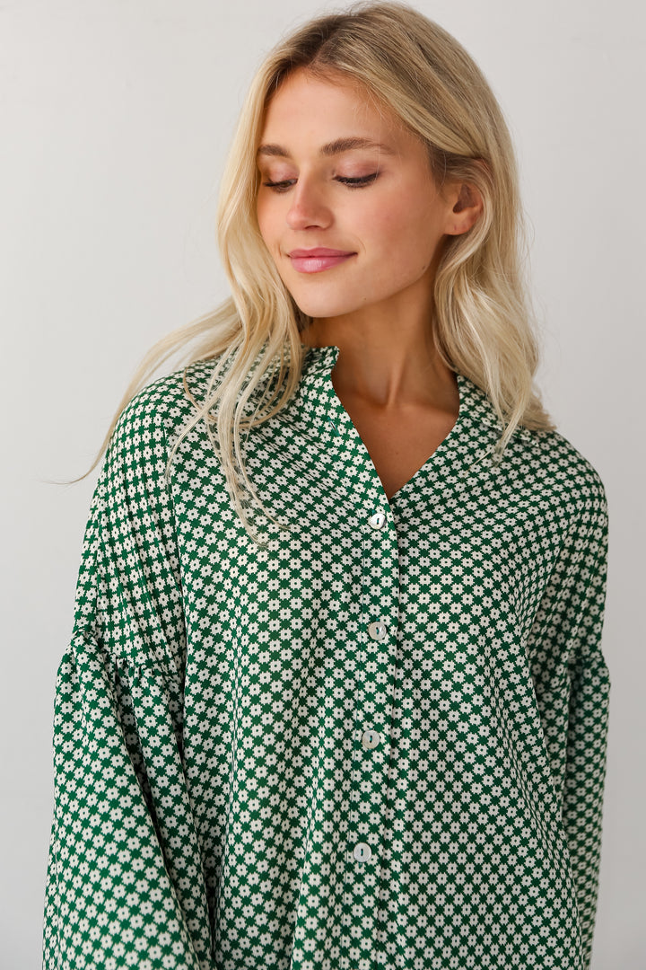 green printed blouses