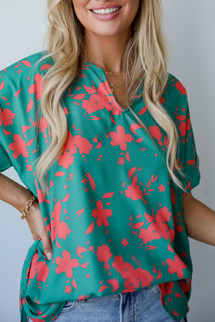 womens Green Floral Blouse