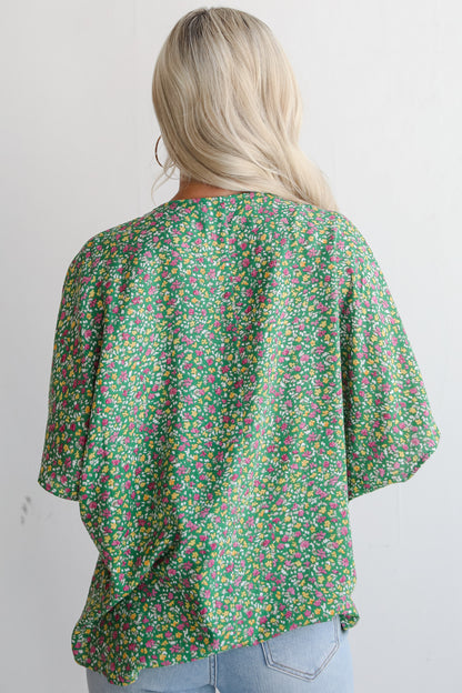 Perfect Whimsy Green Floral Oversized Blouse