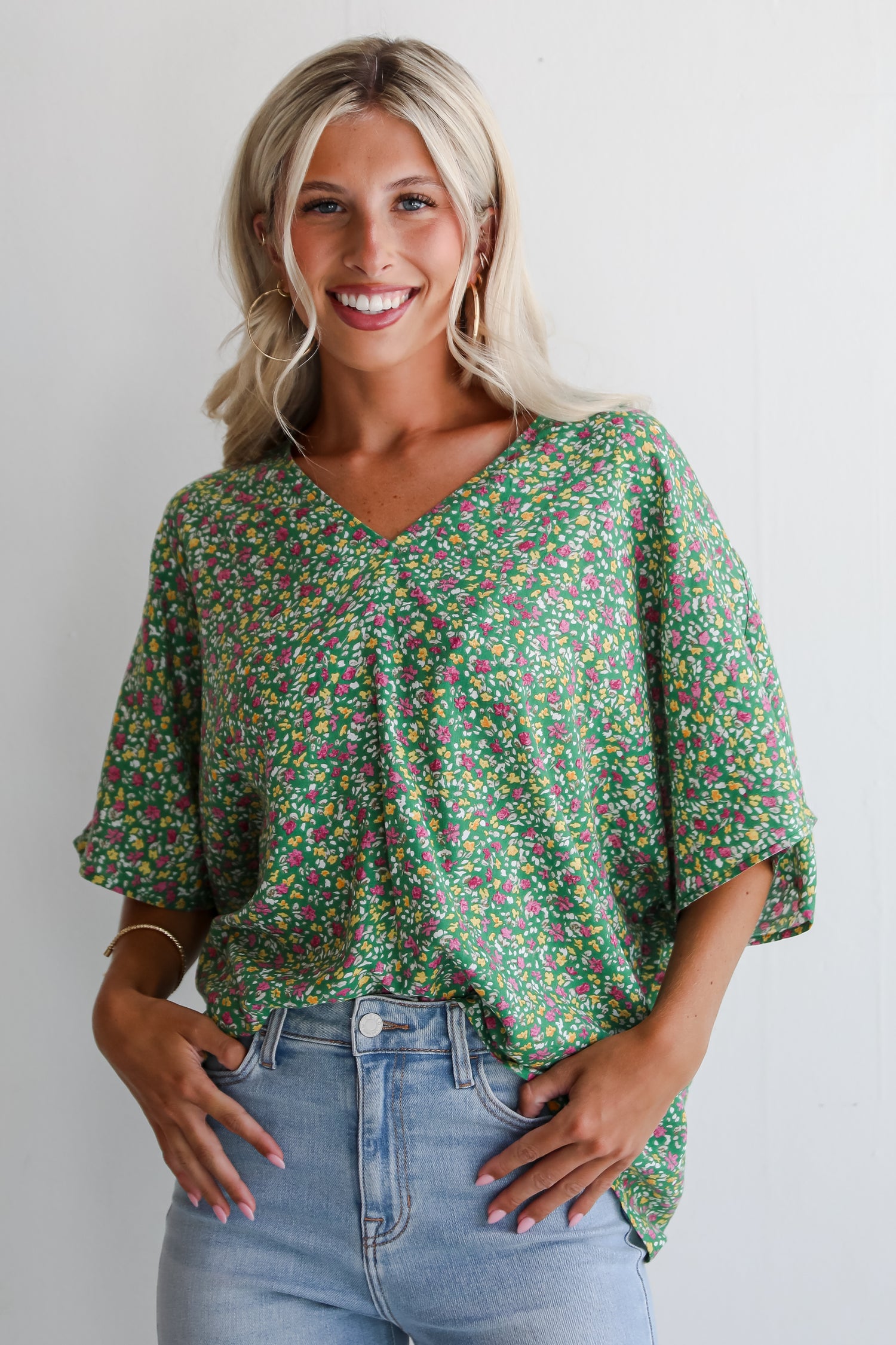 Perfect Whimsy Green Floral Oversized Blouse