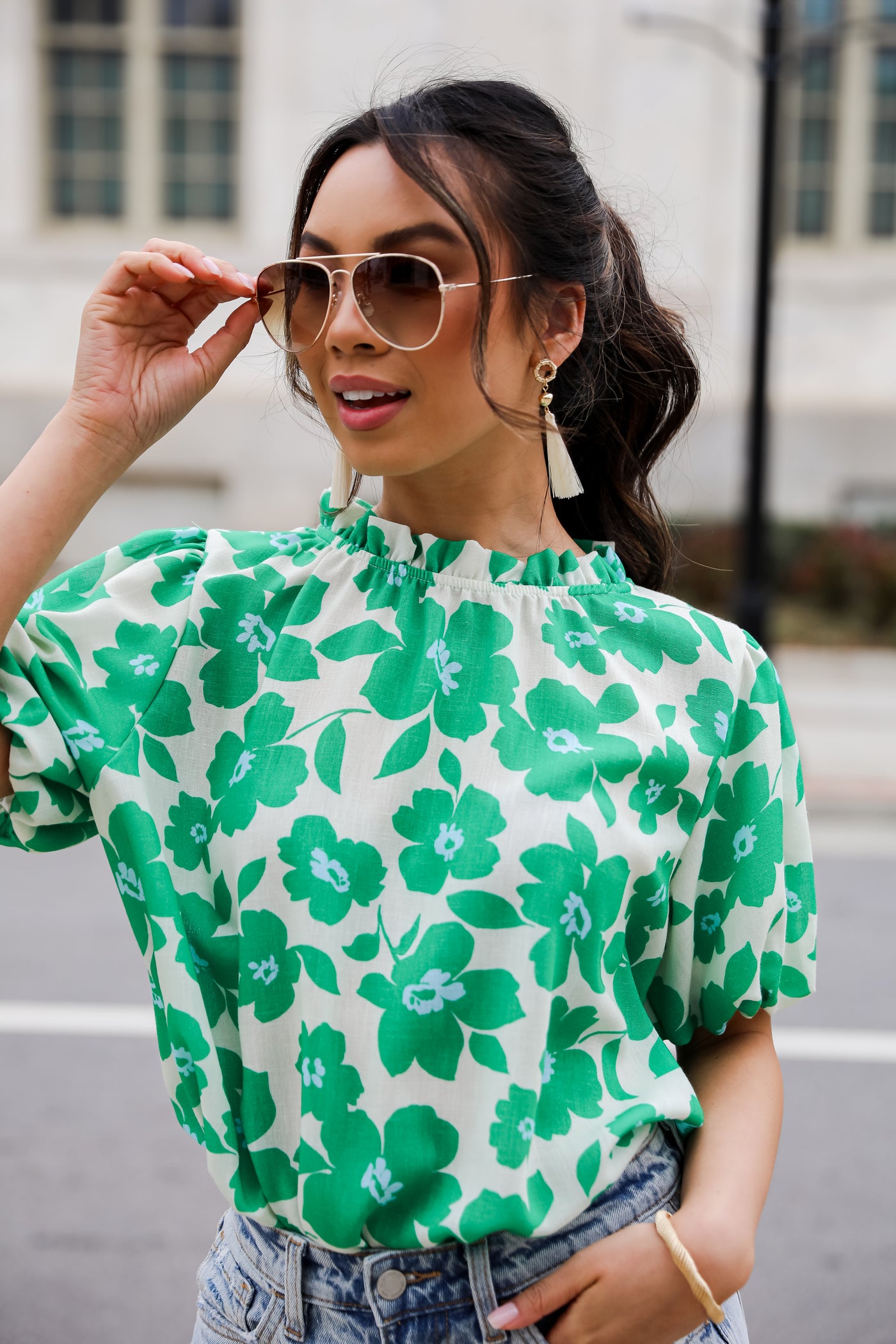 Green Floral Blouse