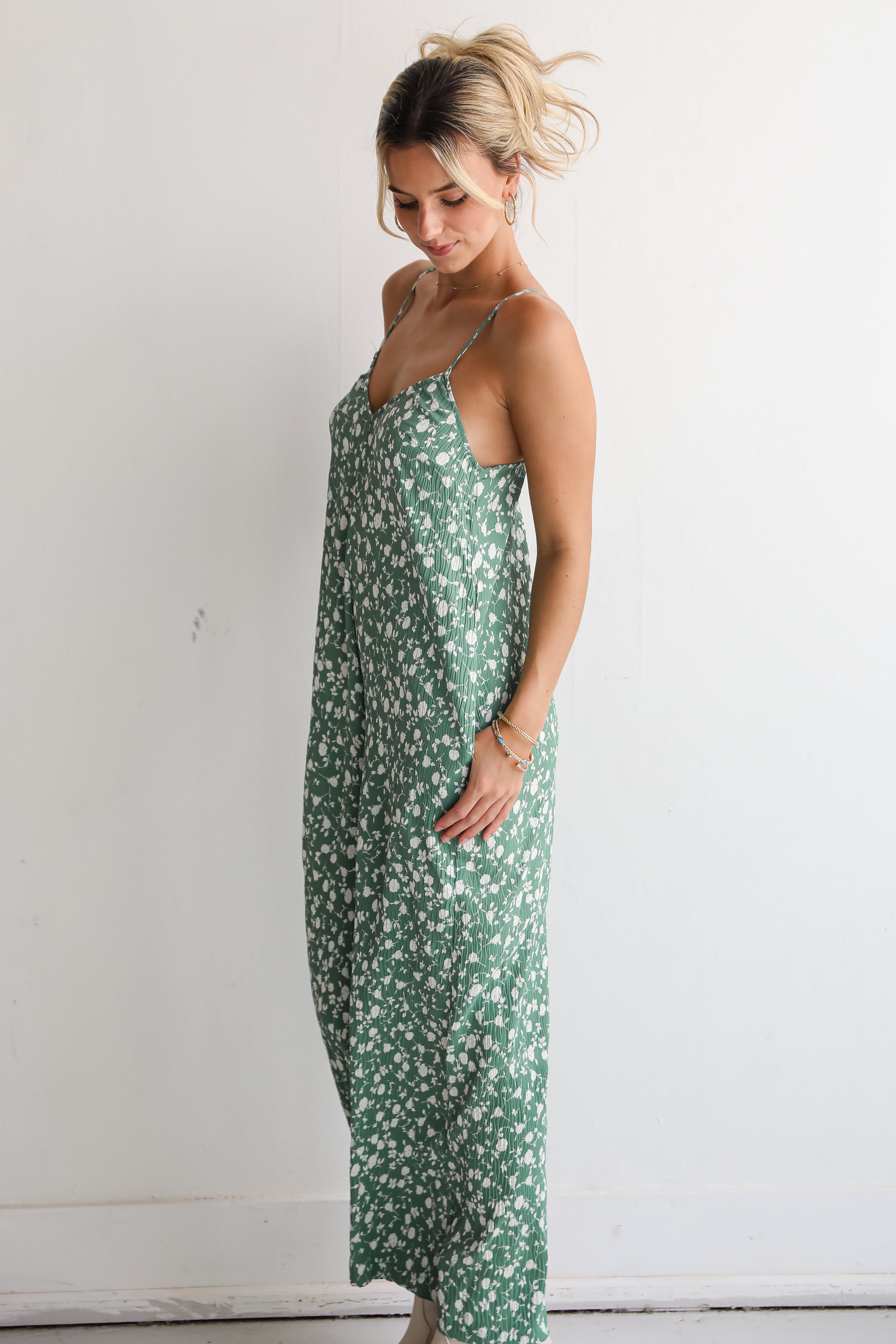 Bright Perspective Green Floral Wide Leg Jumpsuit