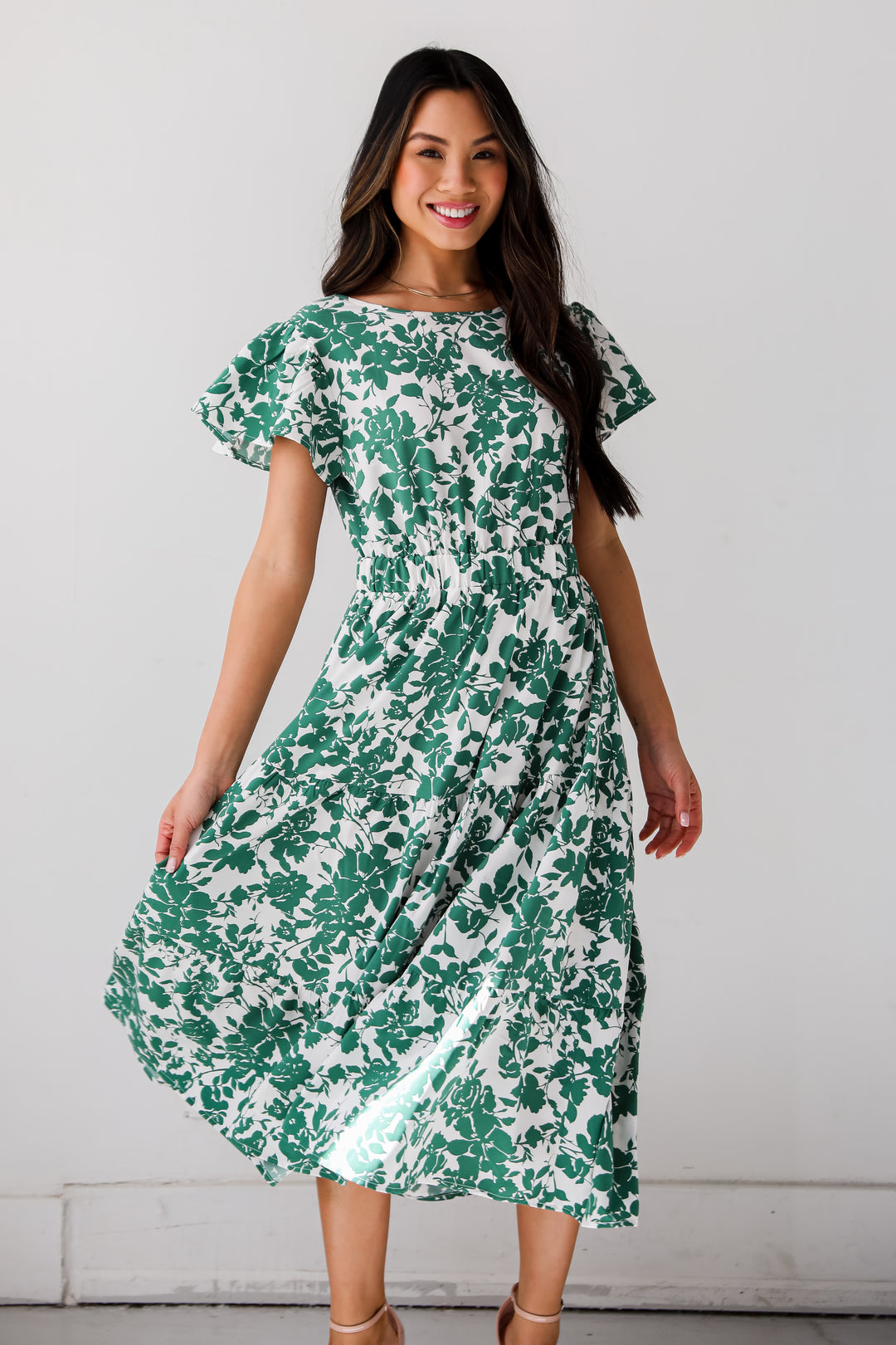 Green Floral Midi Dress for spring