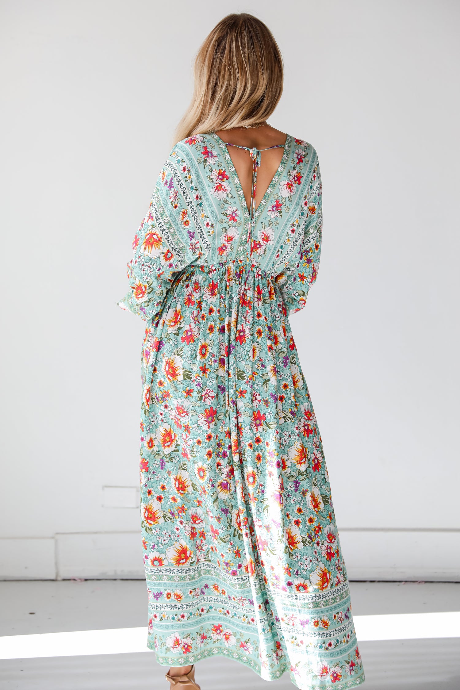 womens green Floral Maxi Dress