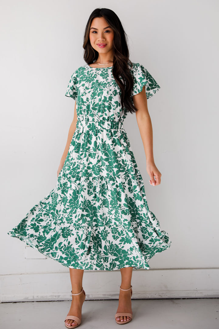 Green Floral Midi Dress for women