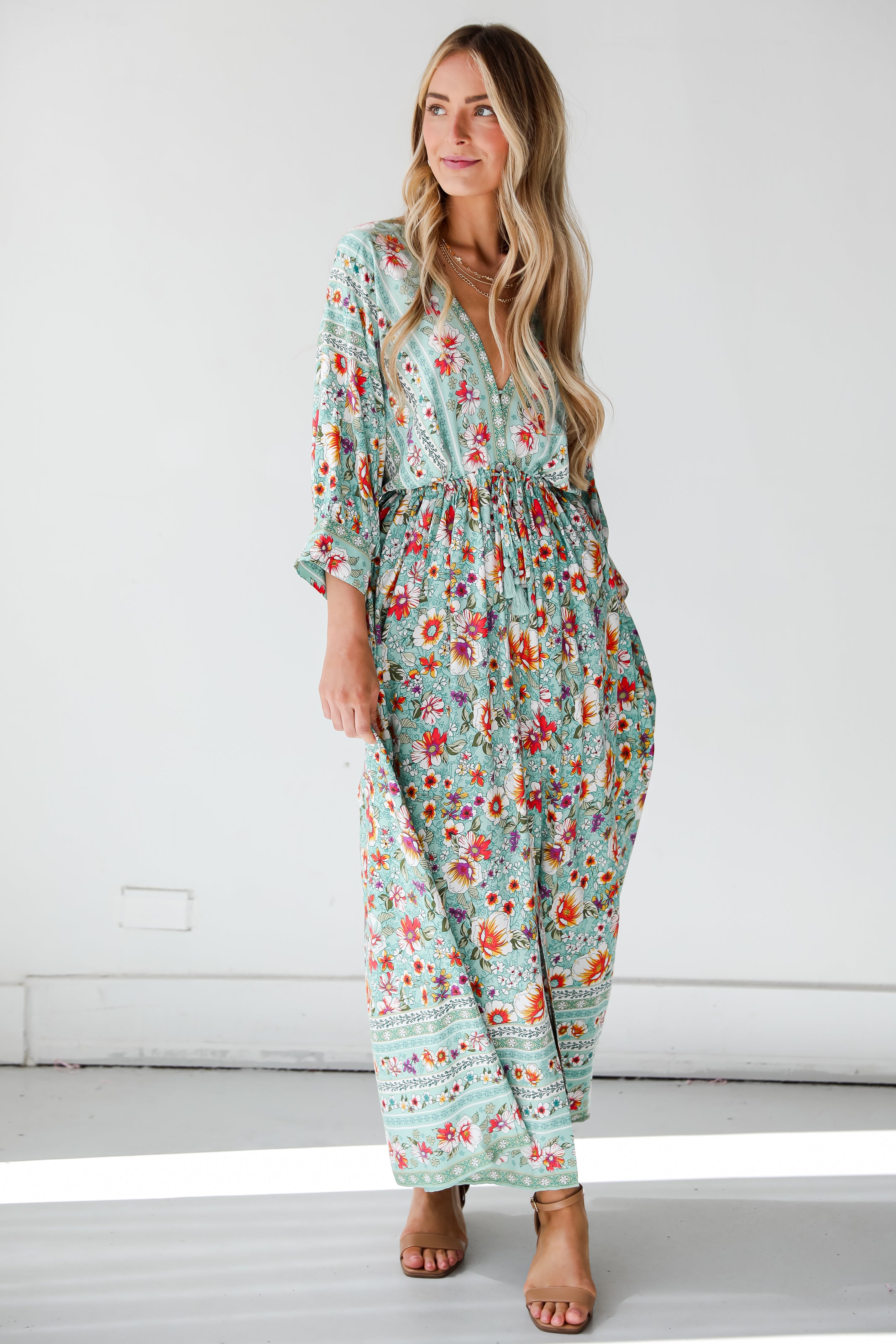 green Floral Maxi Dress for women