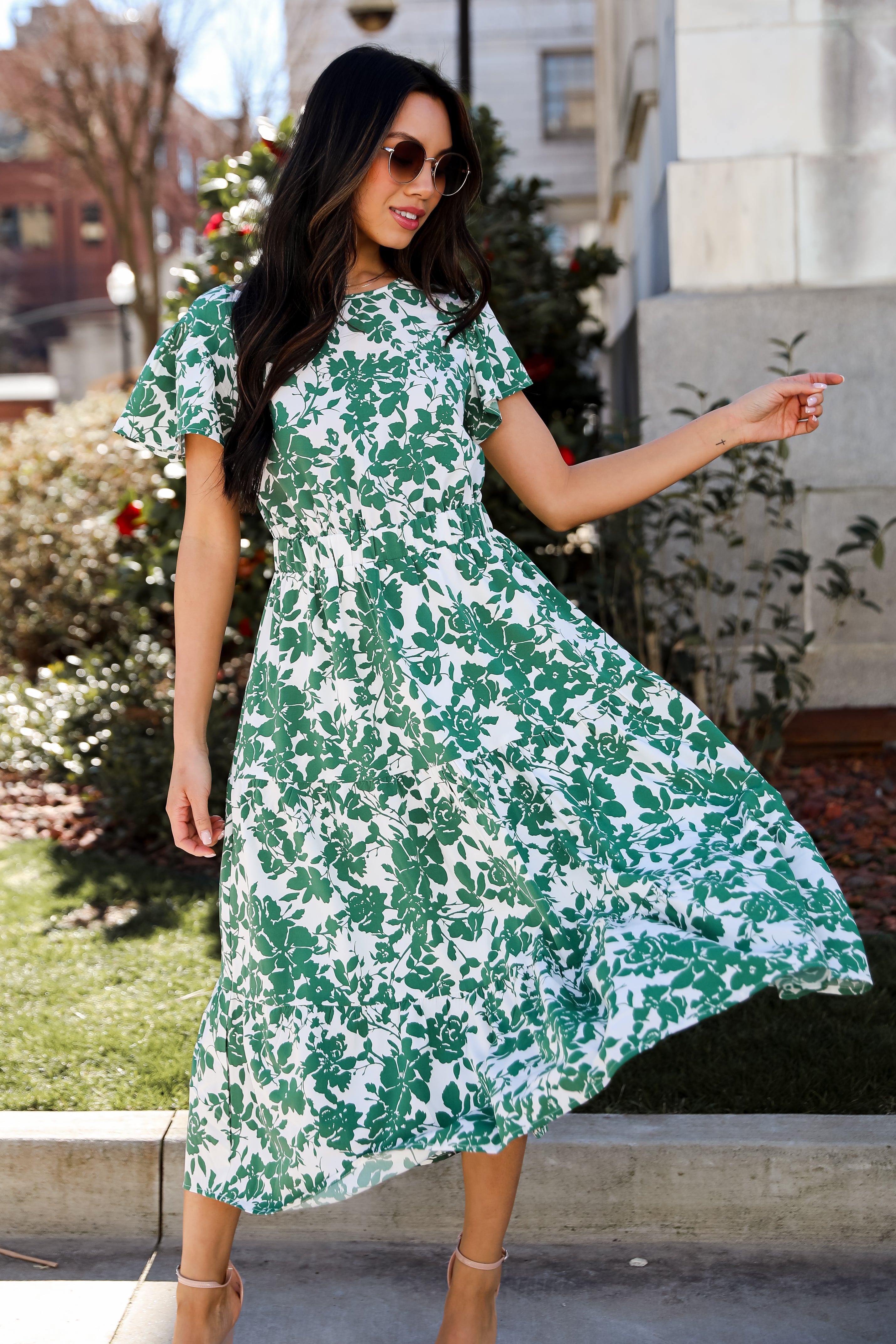 Cute Green Floral Midi Dress | Wedding Guest Dresses | DressUp – Dress Up