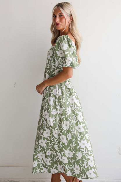 Modern Sweetheart Sage Floral Maxi Dress