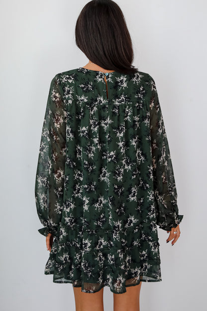 Adorably Flirty Hunter Green Floral Mini Dress