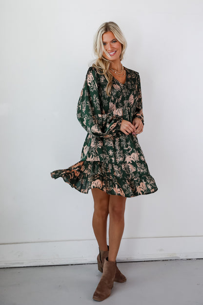 Notable Delight Hunter Green Floral Mini Dress